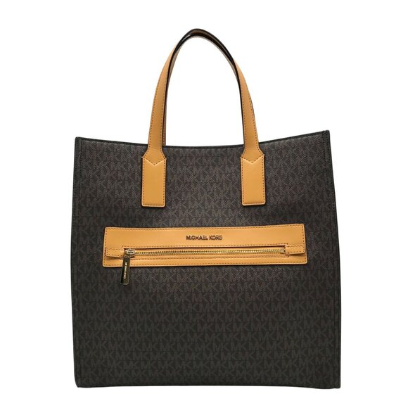 Michael Kors Brown And Marigold Canvas Large Kenly Tote Bag - Picture 1 of 11